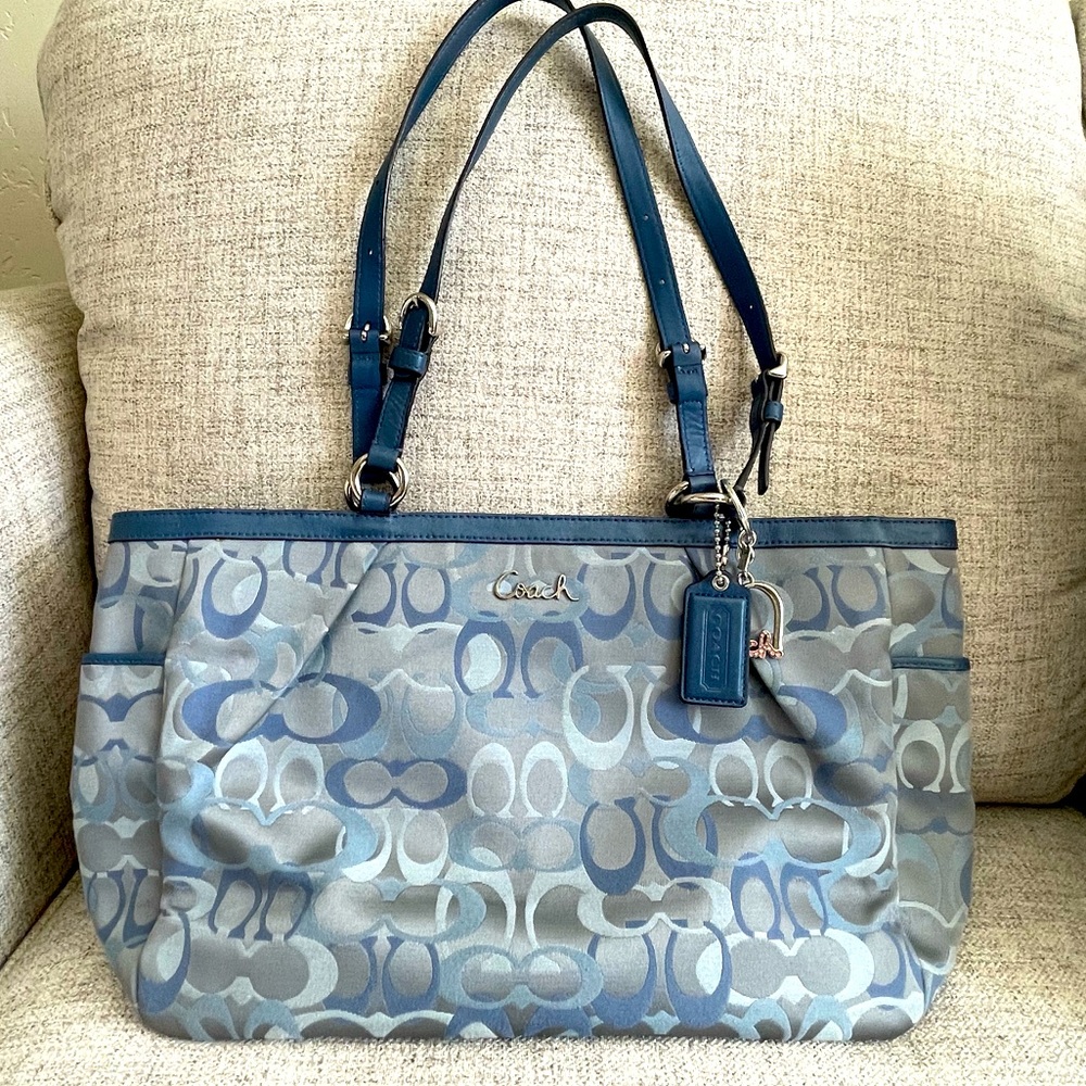 Coach Signature Bag. Awesome Silver Blue Color with Silver Hardware. Like New!